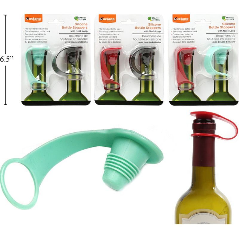 Tapón de botella vino de silicona Luciano (2pza) (Viene en colores variados al azar)