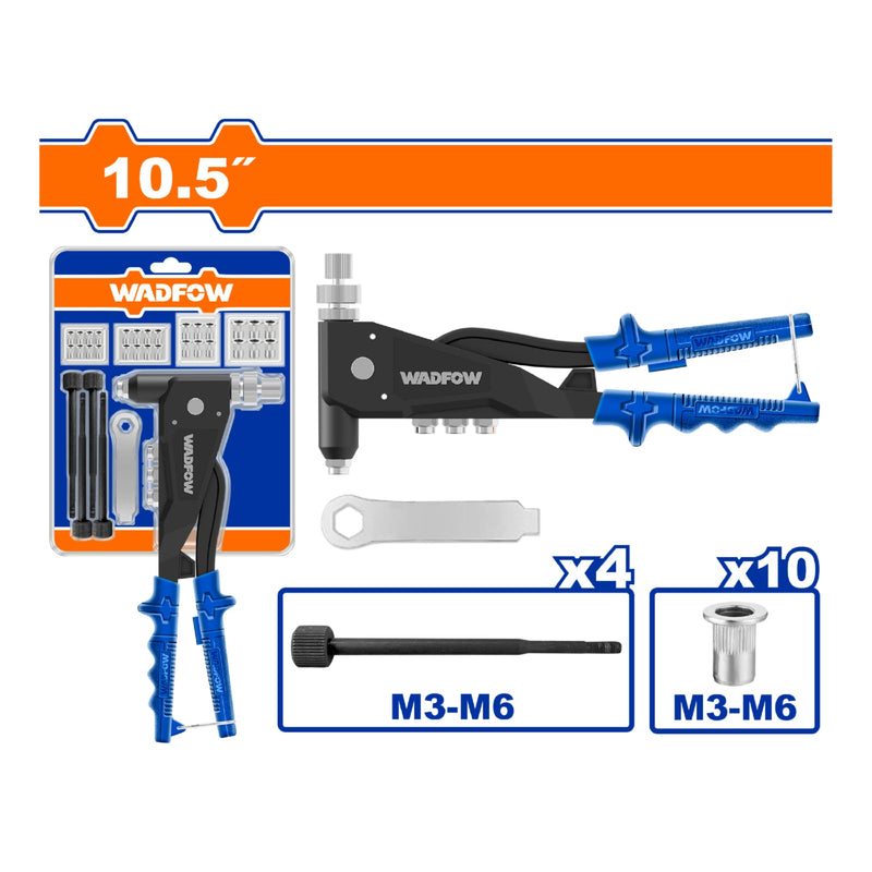 Remachadora remaches con rosca de 10.5" con Llave, mandriles y tuercas. Se vende en Kit.
