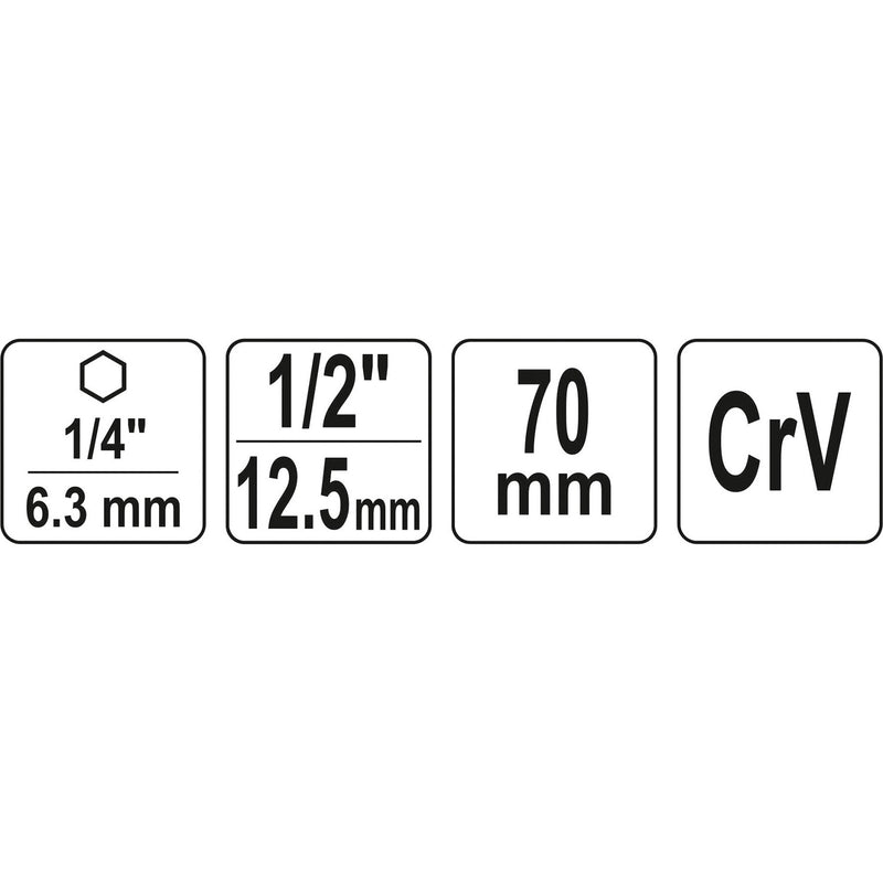 Adaptador Socket vástago hexagonal extensión 1/2" 70 mm largo
