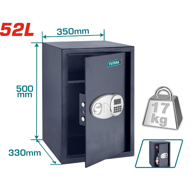 Caja Fuerte de Seguridad 52 L. 500 x 350 x 330 mm. Registra 3 a 8 dígitos.