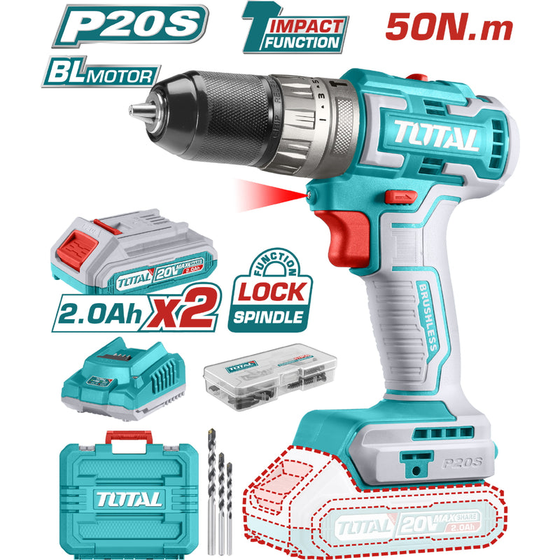 Drill Taladro inalámbrico 3/8" 20V de impacto (Sin escobillas) Incluye batería y cargador.