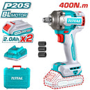Llave impacto dado cuadrado 1/2" 20V. Brushless sin escobillas. 400Nm. 2 baterías y 1 cargador.