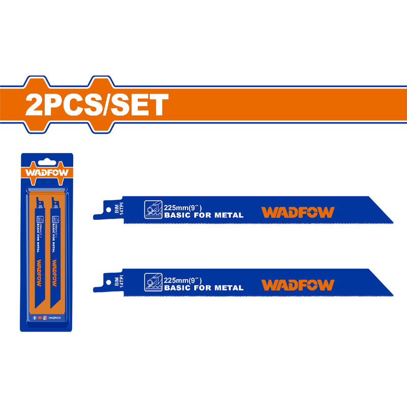 Hojas de sierra sable para metal. 225mm(9") 14TPI-BIM-Fresado. Set de 2 piezas.
