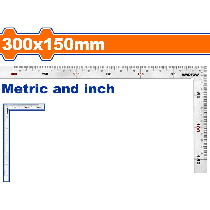 Escuadra Angular de Acero Inoxidable de 300x150mm(12"x6"). Mide metros y pulgadas.