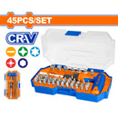 Portapuntas para Llave de Impacto en T. 45 piezas. Cr-V. Incluye: Puntas, adaptador y mango