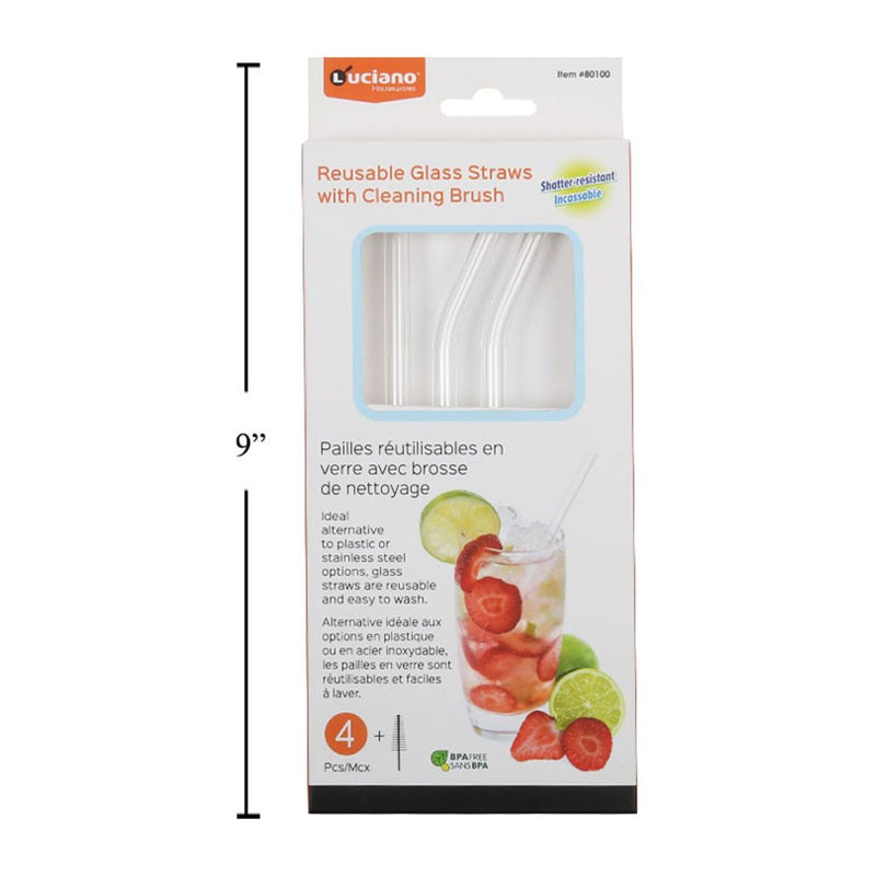 Luciano 4 Carrizos de vidrio de 20 cm L, 2 rectas + 2 curvas con cepillo, cbx