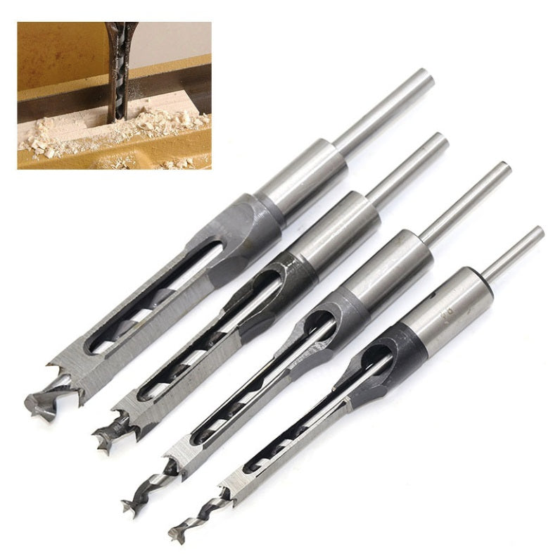 Juego 4 brocas de acero para carpintería y taladros cuadrados 1/4, 3/8,  1/2 y 5/8 pulgadas.