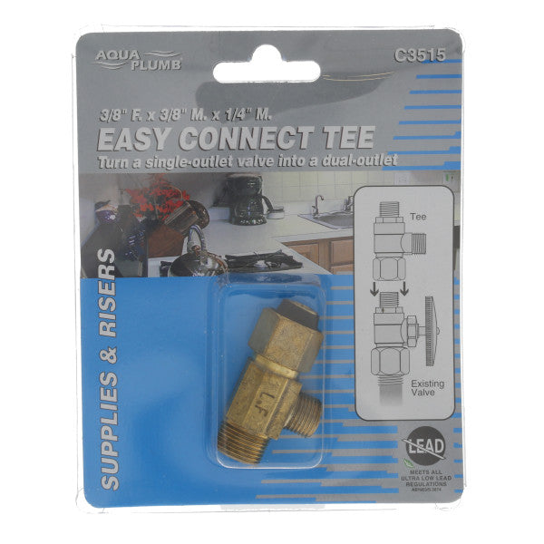 Conector tipo T hembra x macho x macho 3/8" x 3/8" x 1/4" para llaves de ángulo