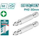 Puntas de destornillador Estrella PH2. (Set 2 piezas,50 mm,S2).Punta magnética.