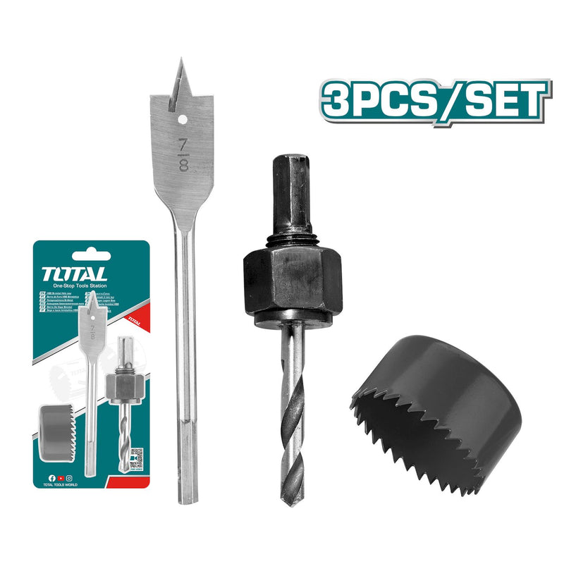 Broca instalación de cerraduras. Incluye: piezas de perforación y broca.Set de 3 piezas