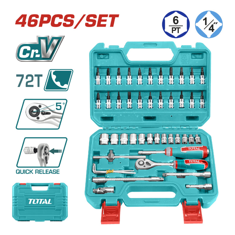 Dados Socket Ratchet Mango Kit 1/4" Cr-V 45T. Set de 46 piezas variadas.