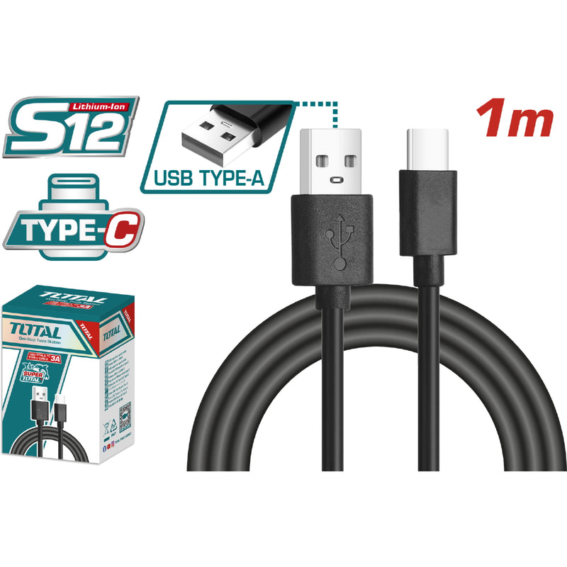 Cable USB tipo A a tipo C Longitud. 1m. Ideal para dispositivos. TOTAL