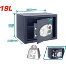 Caja Fuerte de Seguridad 19 L. 250 x 350 x 250 mm. Registra 3 a 8 dígitos.