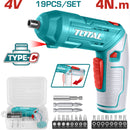 Destornillador inalámbrico 4V. Carga USB cable tipo C de celular. 4N.m. Inc.19 accesorios.