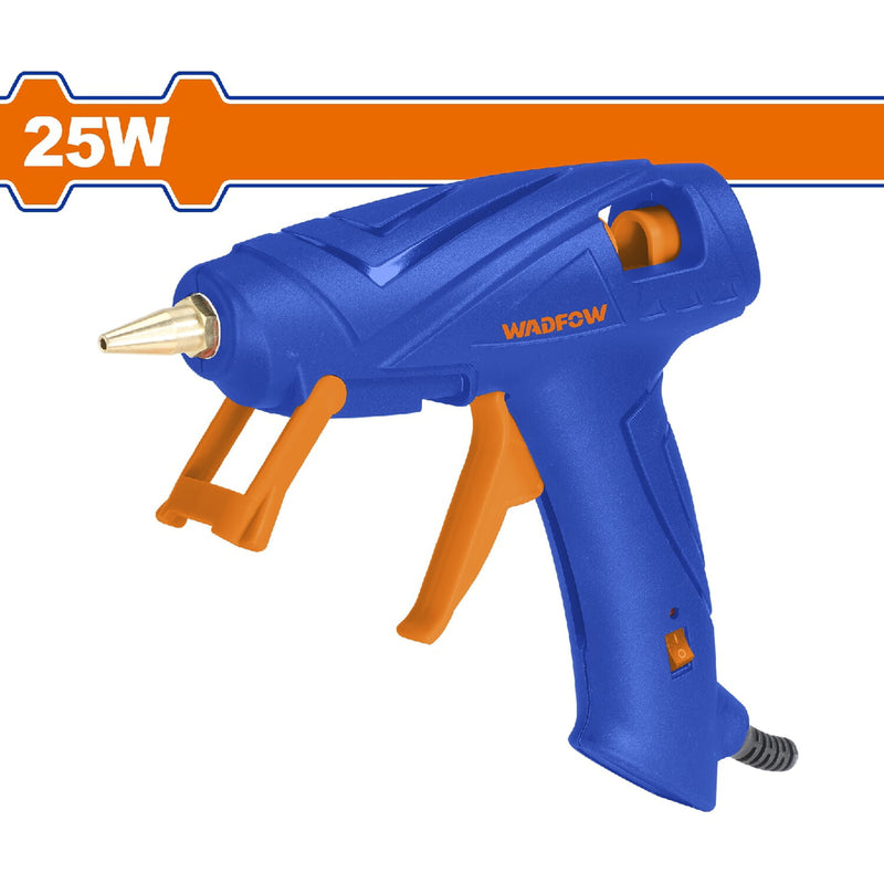 Pistola de Silicón 25W. 110-120V. Diámetro de la barra: 11mm. Incluye 2 barras de pegamento.