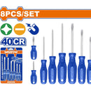 Destornilladores Punta plana y Punta estrella Mango redondo. 40CR. Magnético (Juego de 8 pzs)