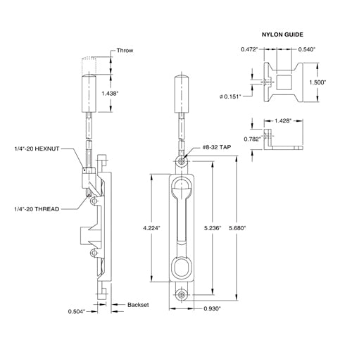 Picaporte de embutir de 1/4" offset.  Acabado Blanco.