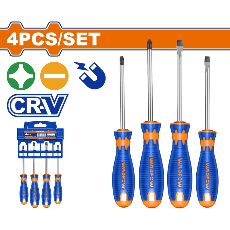 Destornilladores Punta Plana (SL5.5,SL6.5) y Punta Estrella(PH1,PH2). CR-V. Magnético. (Set 4 pzs)
