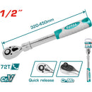 Ratchet Telescópico (1/2")Pulido. CrV. 72 dientes. Longitud 320-450 mm