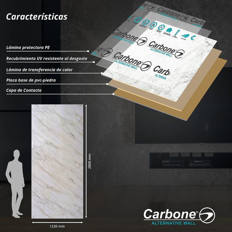 Panel Decorativo Mármol PVC  1.22m x 2.80m x 3mm Gold Calacatta (Línea económica)