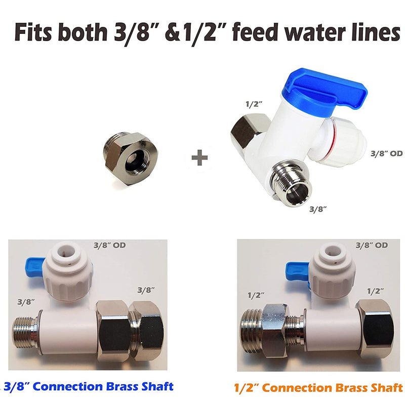 Adaptador tee con valvula filtros de agua  1/2" NPT y  3/8" Compress. Salida tubing 3/8"