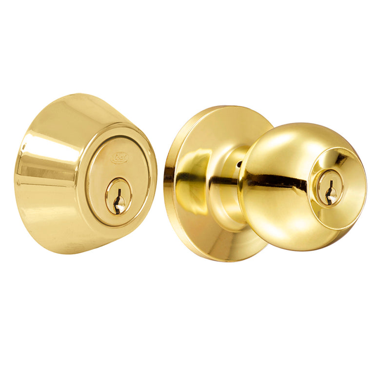 Combo pomo bola y cerrojo doble tubular latón brillante Lock