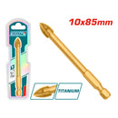 Broca punta fecha para vidrio y azulejos. 10x90mm. Vástago Hexagonal 1/4". Chapado en Titanio.