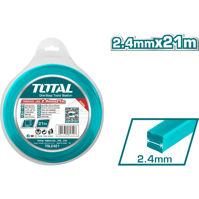 Nylon cuadrado para desmalezadora (guira). 2.4 mm. 21m. Empacado en Blíster.