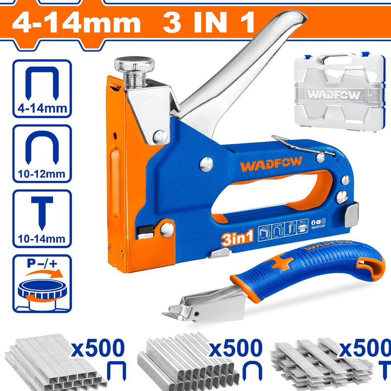 Grapadora 3 en 1. Sacagrapas y Juego de grapas (500 grapas, 500 grapas U, 500 grapas Brad) 4-14mm