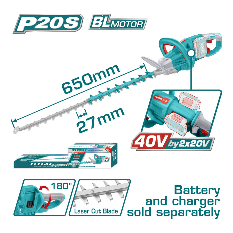 Cortasetos Podadora Inalámbrica 40V Longitud de 650mm 3600cpm No incluye batería ni cargador. Super total