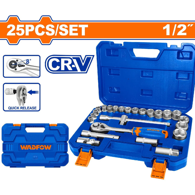 Ratchet con Socket dados 25 piezas 1/2". CR-V. Tratamiento térmico. Se vende en Juego.