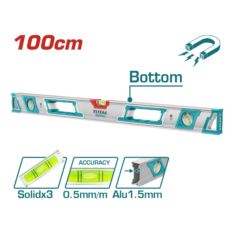 Nivel de burbuja magnetico de 100 cm. Alta calidad. Resistente a caidas y golpes.