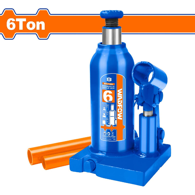 Gato Hidráulico Botella de 6 Ton. Alt. mínima:185mm. Alt. Elevación: 115mm. Alt. Ajustable: 60mm.