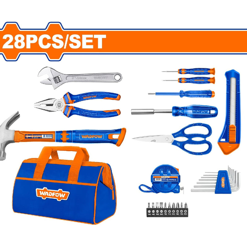 Herramientas Manuales 28 pzas. (alicate,tijera,martillo,destornillador,exacto,cinta, llave) Juego