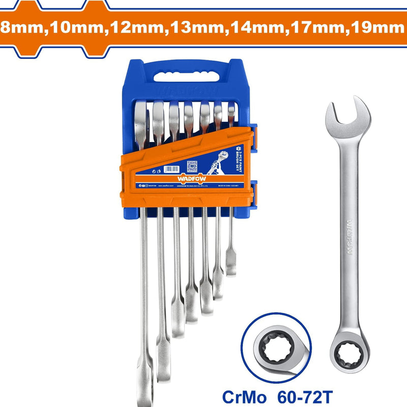 Llaves Inglesas Ratchet de 7 pzas. 8-19mm. Acabado pulido. Cr-V (Juego)