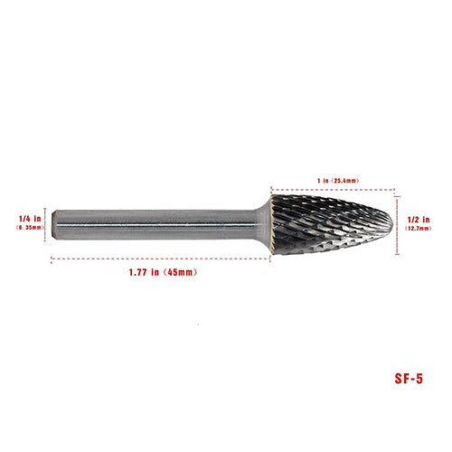 Fresa Ovalada para motor tool de carburo de tungsteno (1/2" Dia X 1" largo) vastago 1/4 YUFU (1 pza)