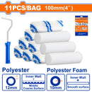 Rodillos para pintar 4"  Espuma y Poliéster.11 pzas. Ideal en interiores. Incluye Mango.
