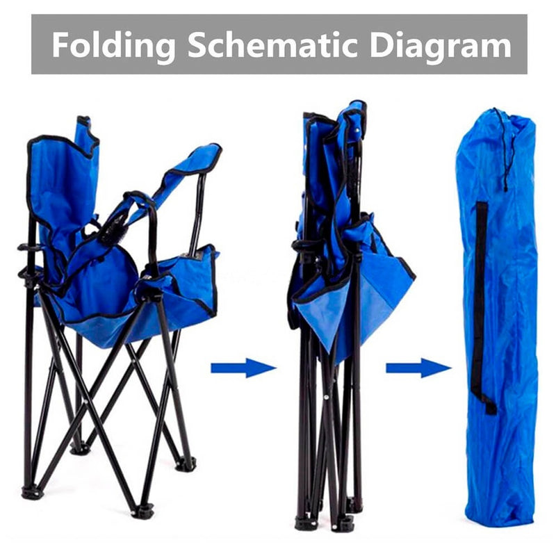 Silla plegable color azul de 50cm x 50cm x 80cm con portavasos