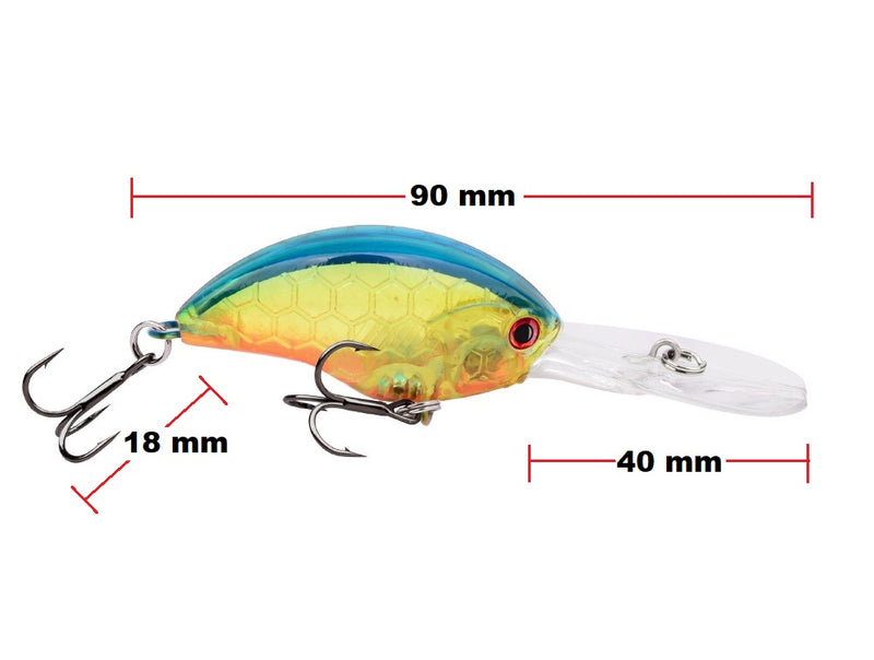 Señuelo Crank 90mm anzuelo triple azul amarillo