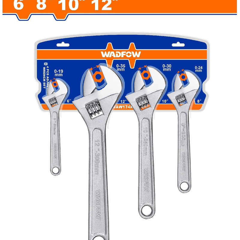 Llaves ajustables inglesas de 4 pzs. 6",8",10",12". Acero al carbono. Forjado. (Set)