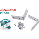 Escuadras de esquina de 90º galvanizadas 20 x 20mm (4 pzs). Incluye sujetadores de 16 piezas.