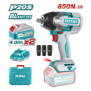 Llave Impacto dado cuadrado 20V 1/2" Motor sin escobillas. 850Nm Incluye 2 baterías y cargador. Super Total