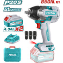 Llave Impacto dado cuadrado 20V 1/2" Motor sin escobillas. 850Nm Incluye 2 baterías y cargador. Super Total