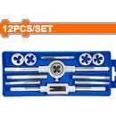 Machos y Terrajas Set de 12 Piezas. (Tapas de tornillo, matriz redonda, tornillo de mango M3-M12)