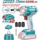 Llave de Impacto  1/2" DE DADOS Y PUNTAS HEXAGONALES 2 EN 1 20V TOTAL 220Nm. 2300rpm 3300bpm. Incluye batería y cargador.