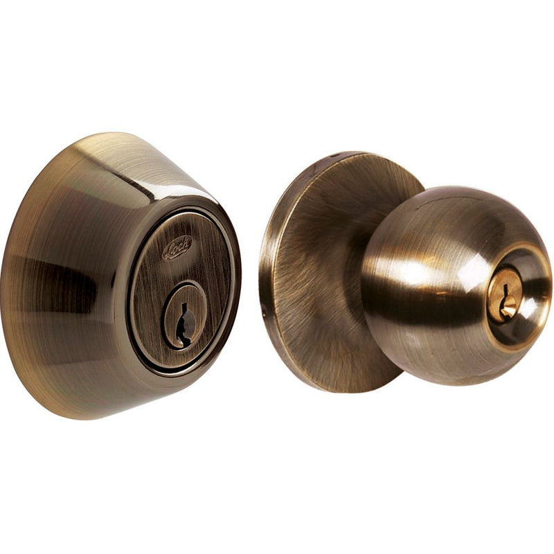 Combo pomo bola y cerrojo sencillo, latón antiguo Lock