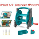 Carrete para manguera de 40 metros. Diseño antipinchazos. Mango alargado y ampliado.