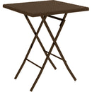 Mesa plástica plegable cuadrada estilo rattan 24"x24" con marco de acero revestido color chocolate