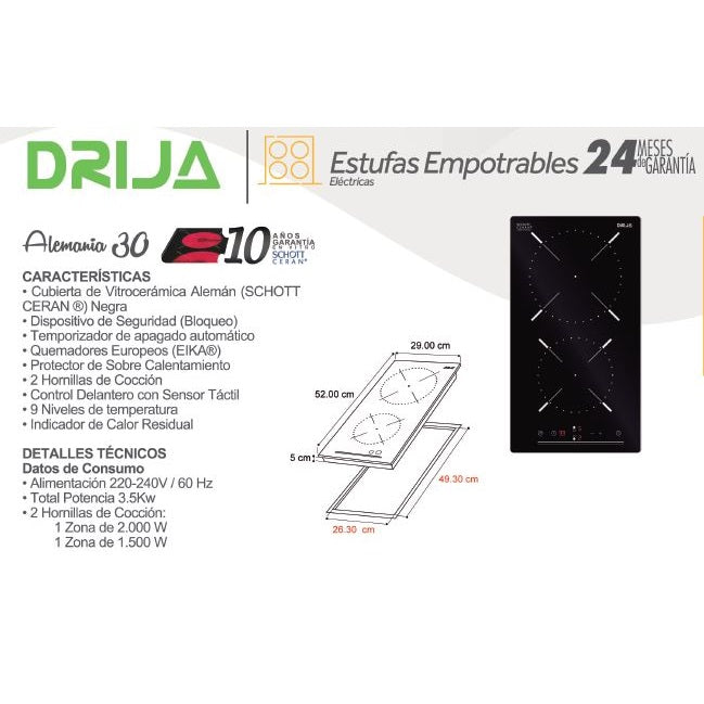 Estufa empotrable eléctrica Alemania 30.