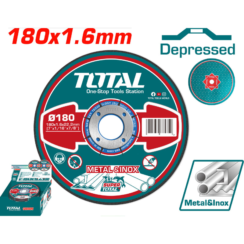 Disco corte  metal y acero inoxidable 180mm 7"X1.6mm(1/16")X22.2 mm(7/8") Concavo. (1 pza)